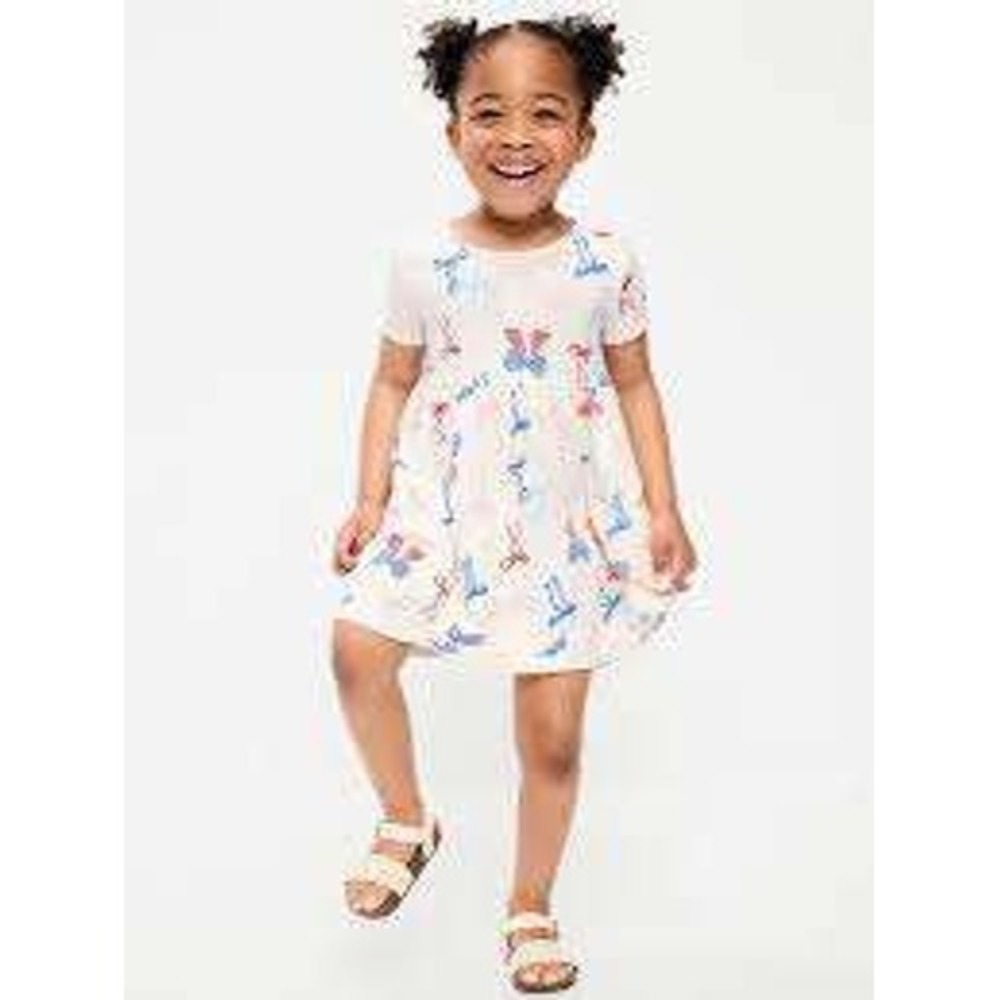 Old Navy T-Shirt Dress Size 3T Cream Bows Graphic Crew Neck Classic Pullover